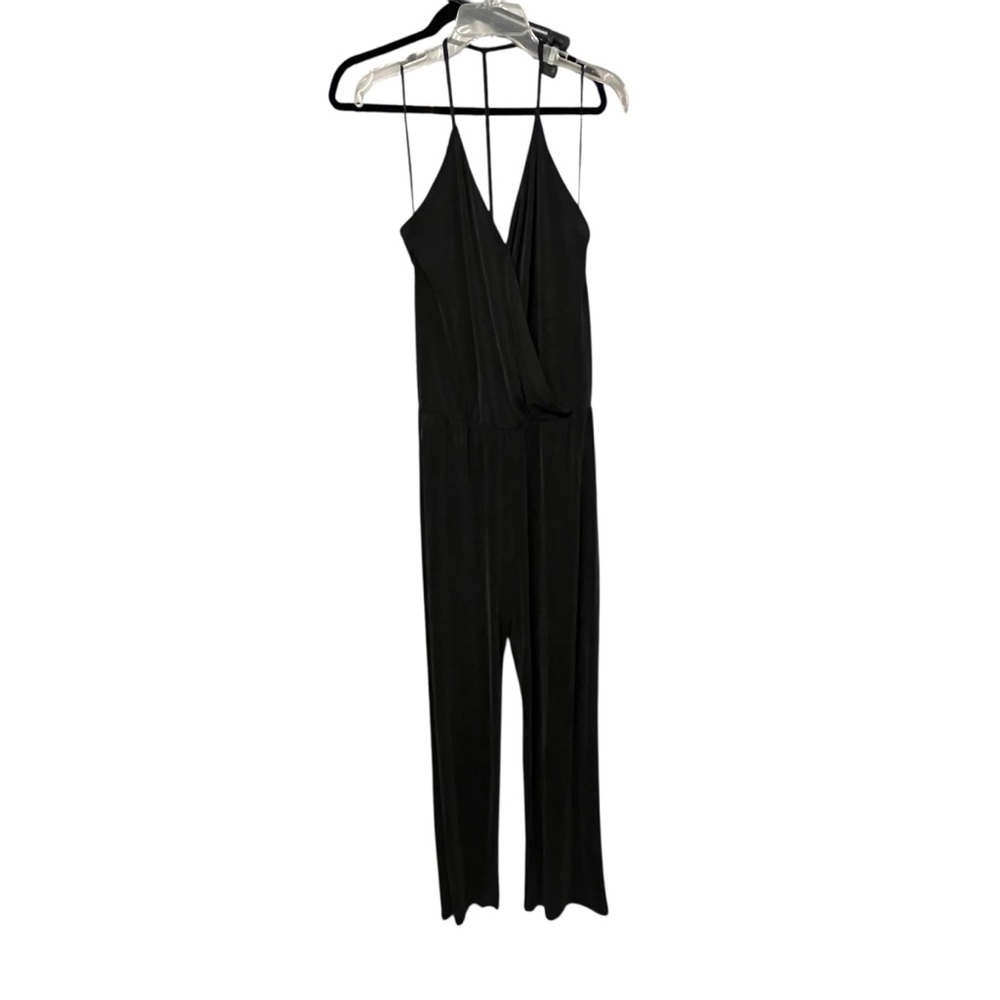 Cynthia Rowley size large black silk jumpsuit wide leg sexy T back faux wrap
